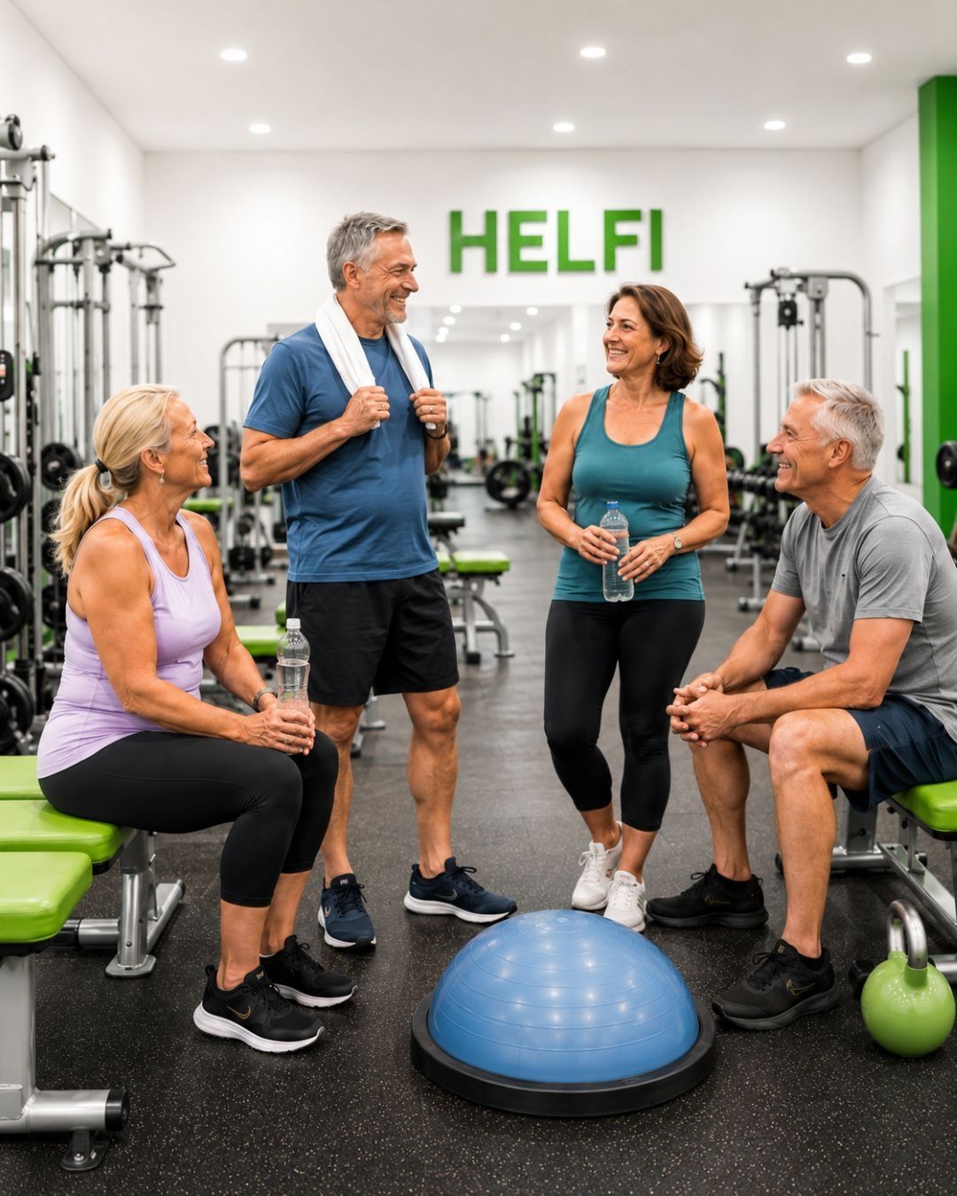 Friendly adults over 40 socialising at Helfi Addiction 24/7 Fitness Centre in Woolloongabba, Brisbane.