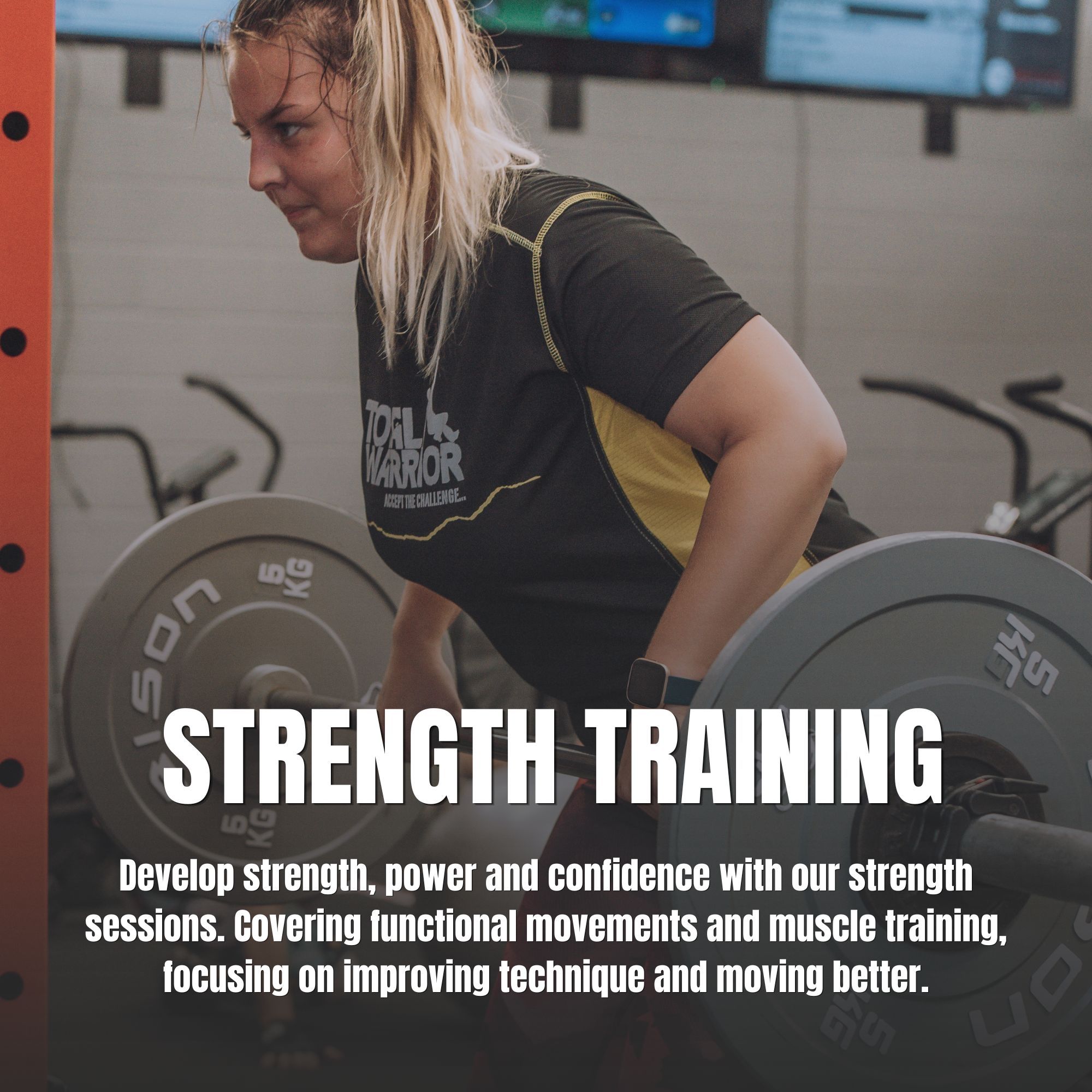 A woman in the gym lifting a barbell with weights on.