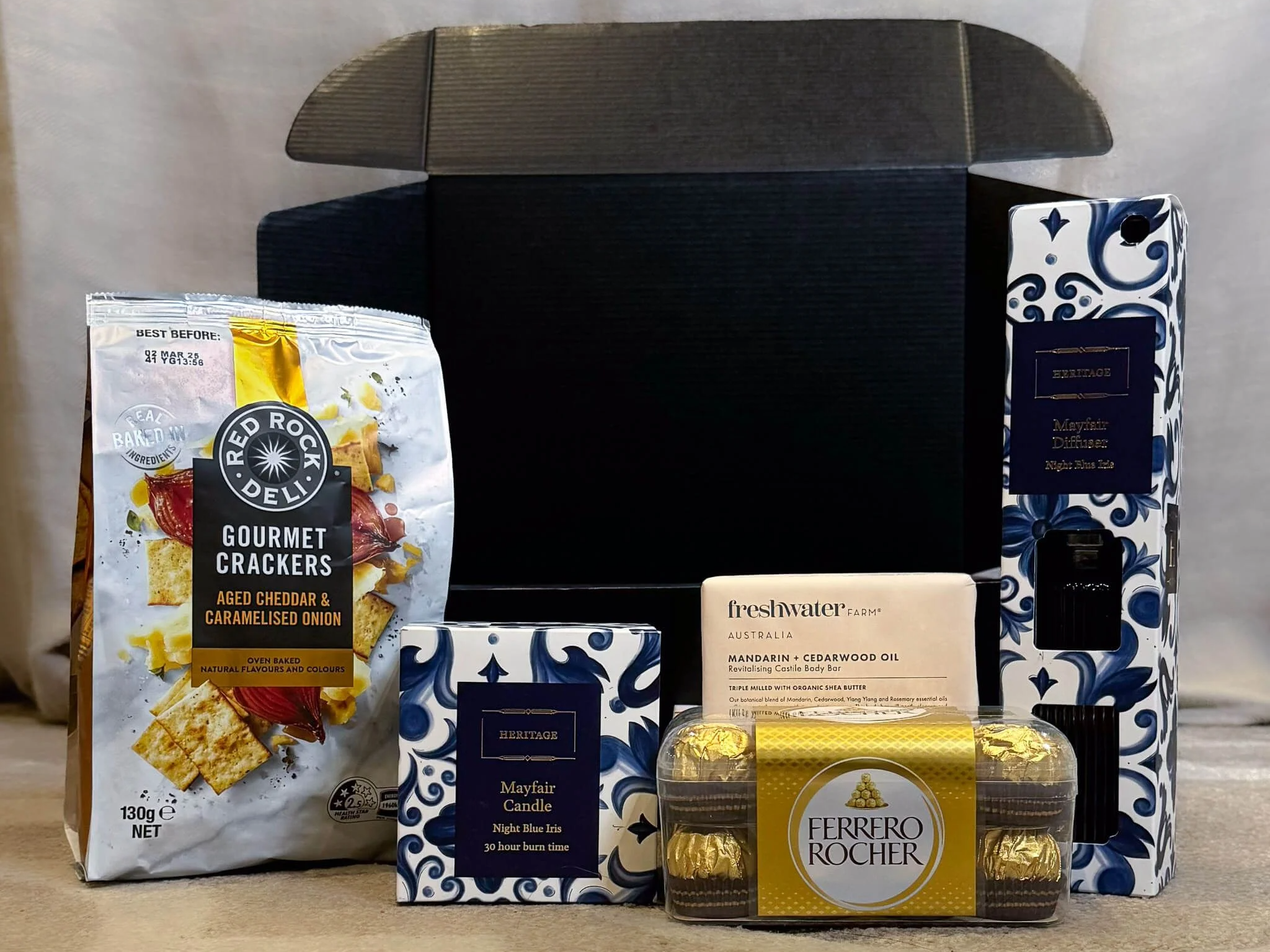 Freshwater Organic Shea Butter Soap | Royal Doulton Sandalwood Diffuser | Roasted Peanuts Red Rock Deli | Walkers Homemade Shortbread Cookies | Coconut & Jasmine Soothing Bath Soak