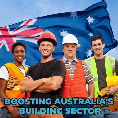 Construction workers addressing Australia's housing supply crisis.