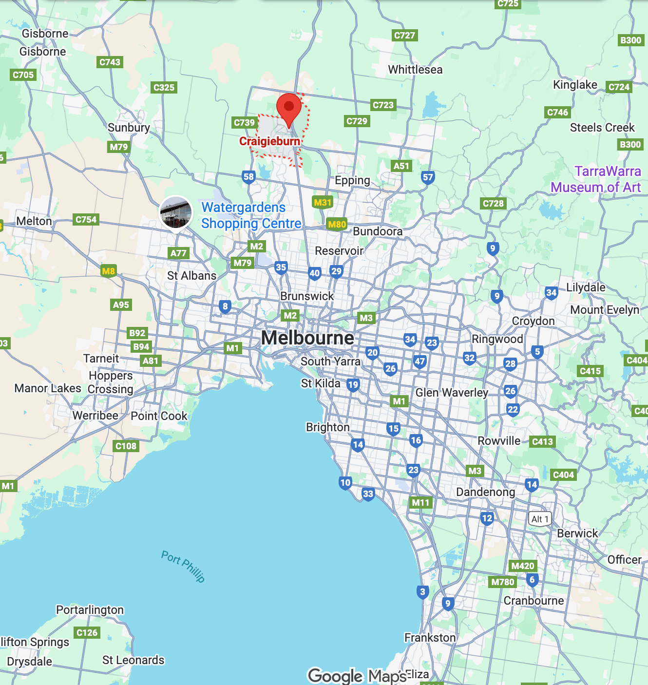 Map showing Craigieburn in Melbourne’s northern suburbs, highlighting its rail access to the CBD and proximity to the Hume corridor, Melbourne Airport, and nearby growth areas.