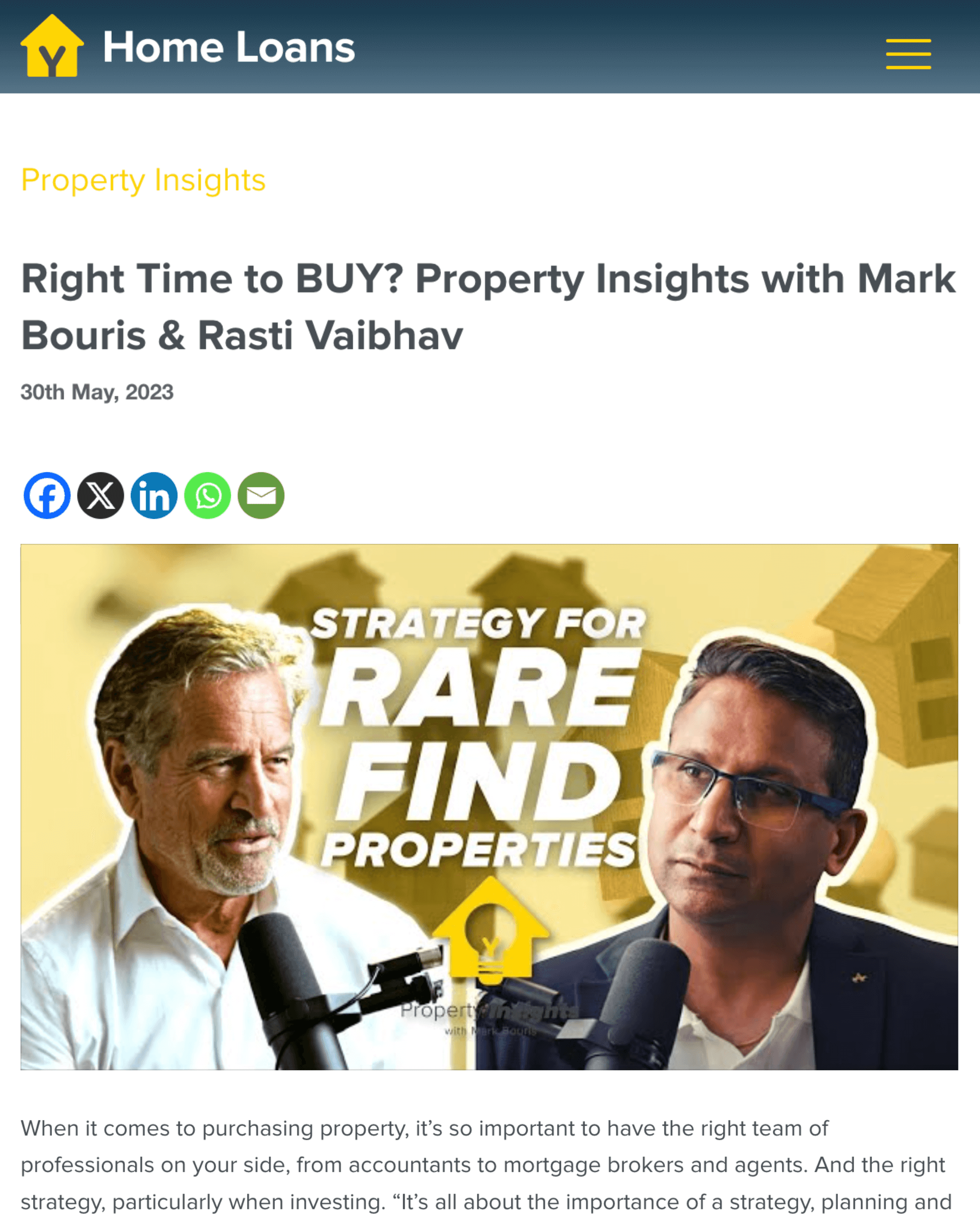 Get RARE Properties featured in Property Insights with Mark Bouris