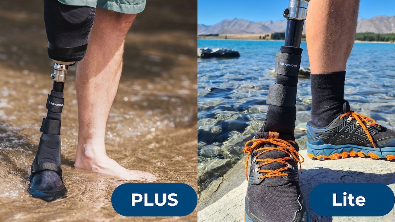 Pro Armour PLUS protecting prosthetic leg at beach