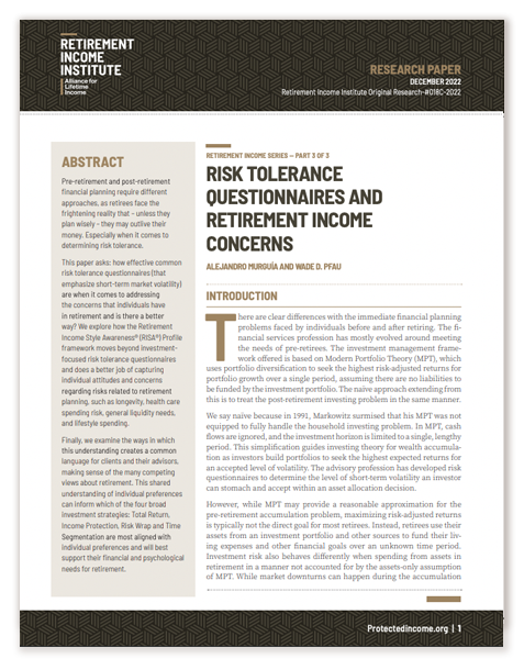 Risk Tolerance Questionnaires And Retirement Income Concerns