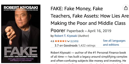 FAKE by Robert Kiyosaki - Amazon listing with 4.6 stars and 2,535 reviews