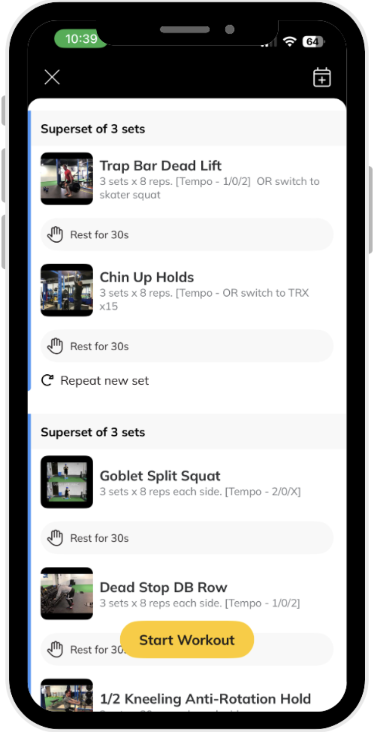 App workout screenshot