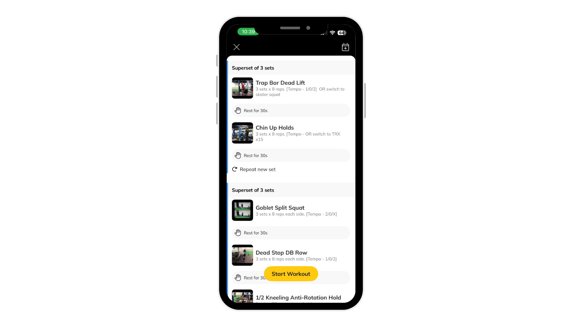 App workout screenshot