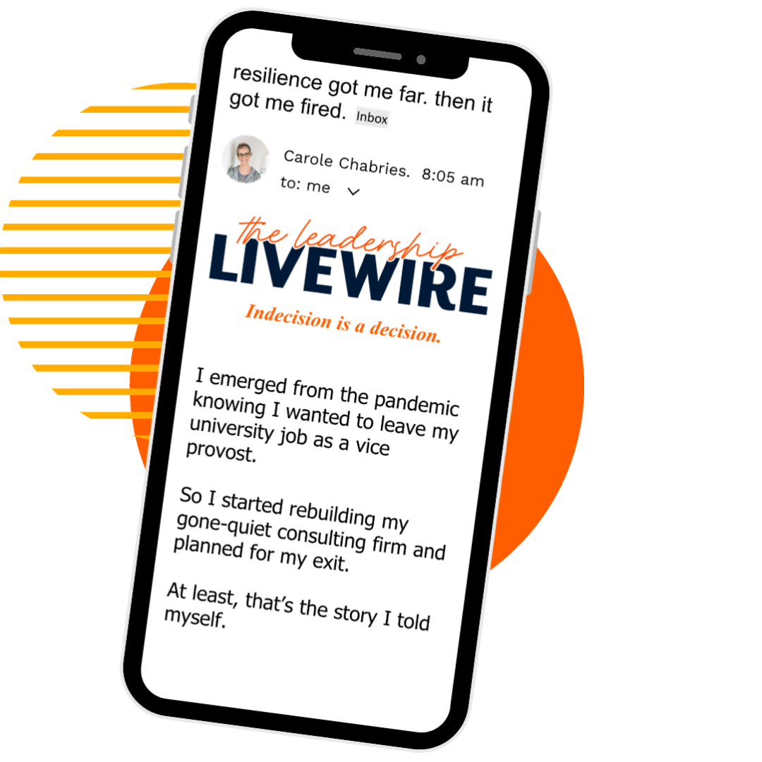 Screenshot of a Leadership Livewire email opening with a personal story about being fired and rebuilding.