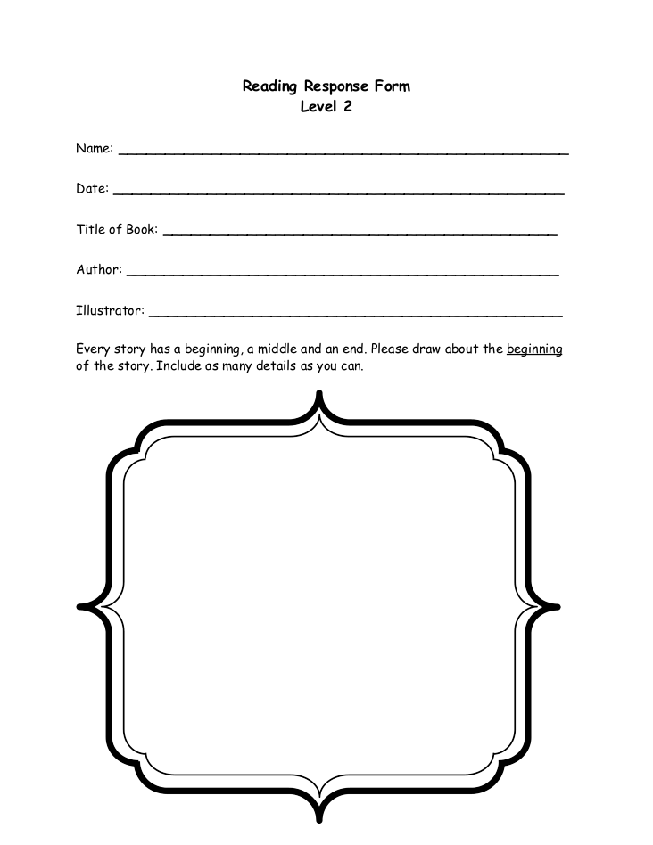 Cover page titled "Reading Response Form Level 2"