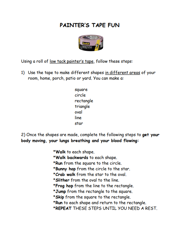 Cover of a worksheet for activities done with painter's tape
