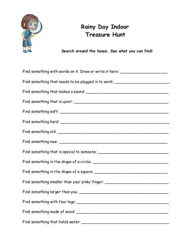 Cover of a worksheet for an indoor treasure hunt