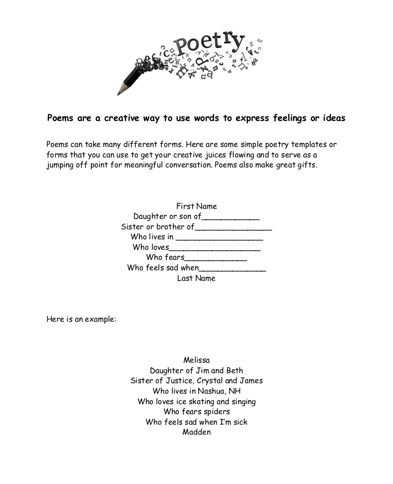 Form with templates for poems