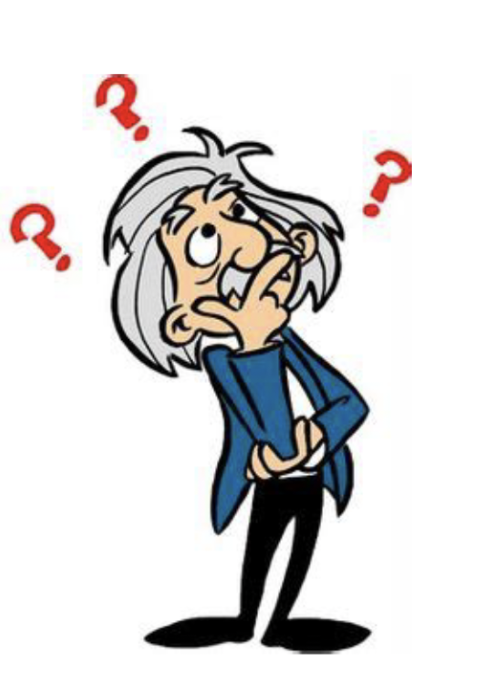 Cartoon drawing of Albert Einstein looking inquisitive