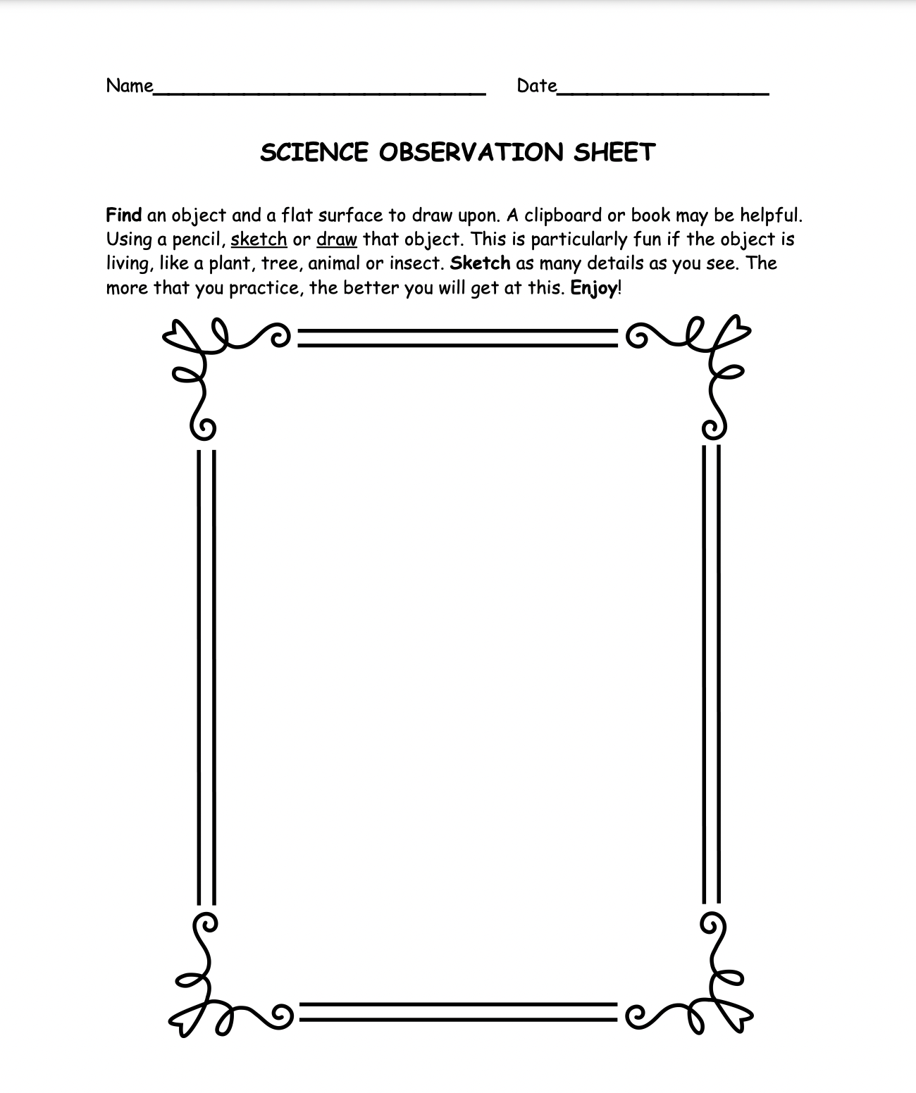 Cover titled "Science Observation Sheet"