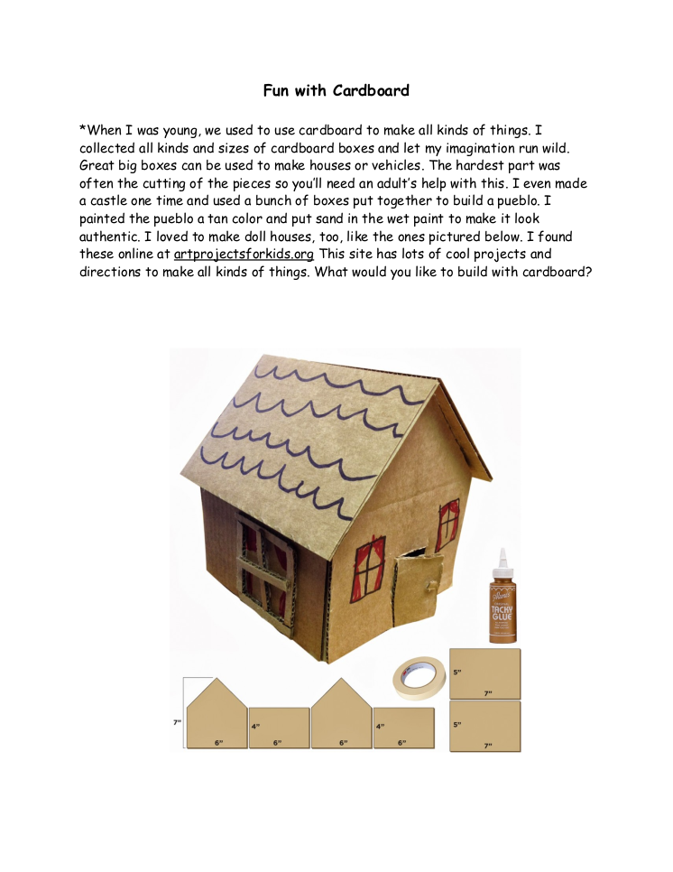 Cover of a worksheet for activities done with cardboard