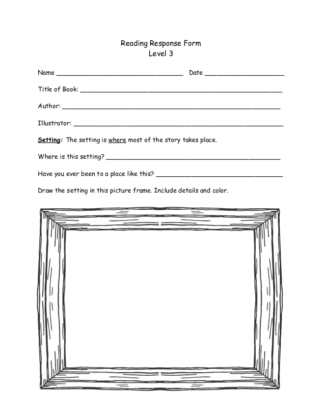 Cover page titled "Reading Response Form Level 3"