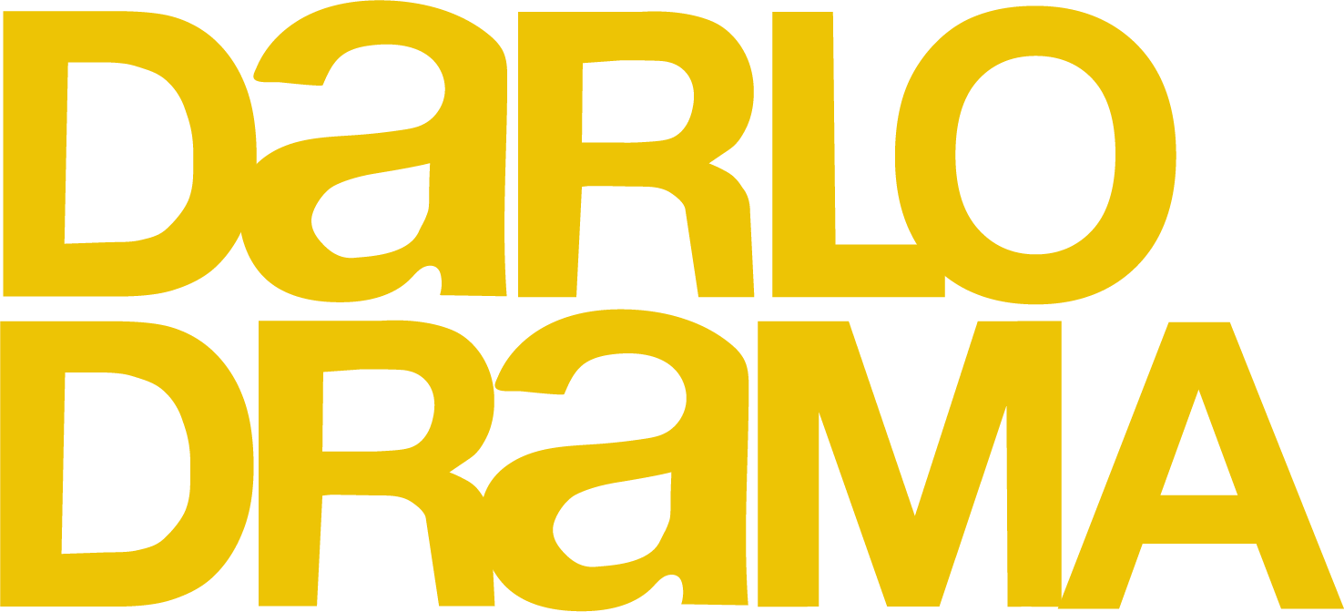 A yellow circle logo with "Darlo Drama" text on it