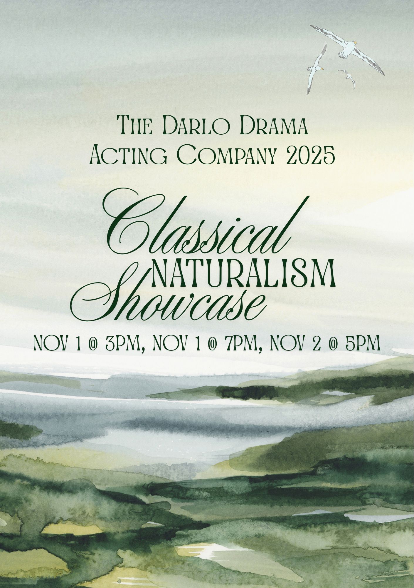 Bright coloured background with clouds and the sun, with text thats says Darlo Drama The Next Big Thing