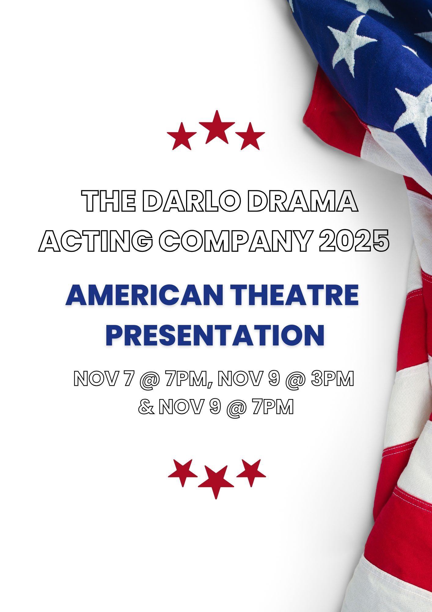 Bright coloured background with clouds and the sun, with text thats says Darlo Drama The Next Big Thing