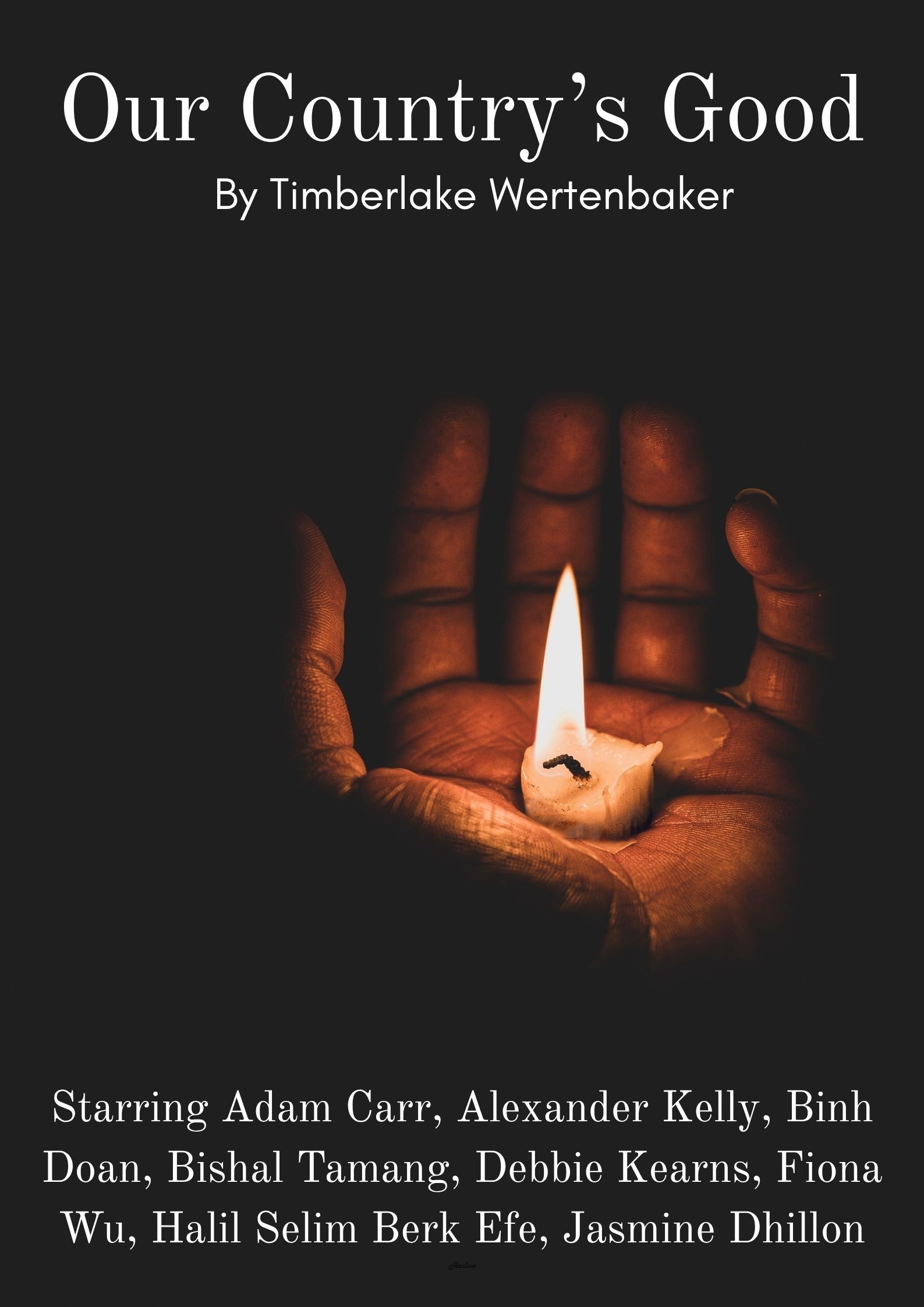 Dark moody background with a hand and a candle