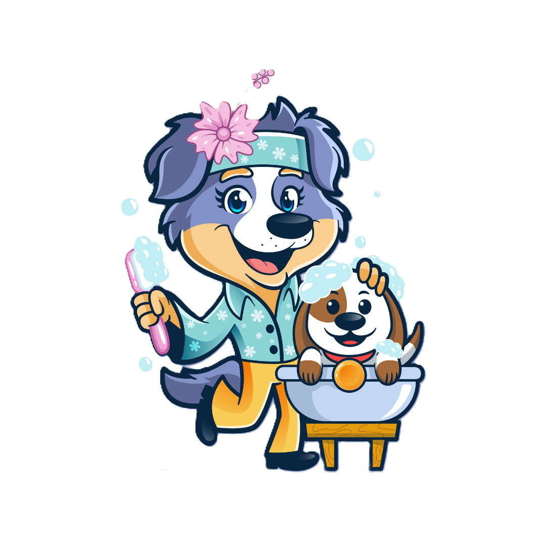 FunkyTown Mobile Dog Wash logo featuring a cartoon dog grooming another dog in a bath.