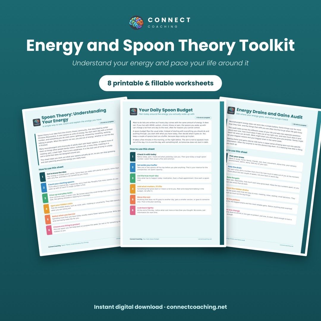 Energy and Spoon Theory Toolkit cover showing sample pages
