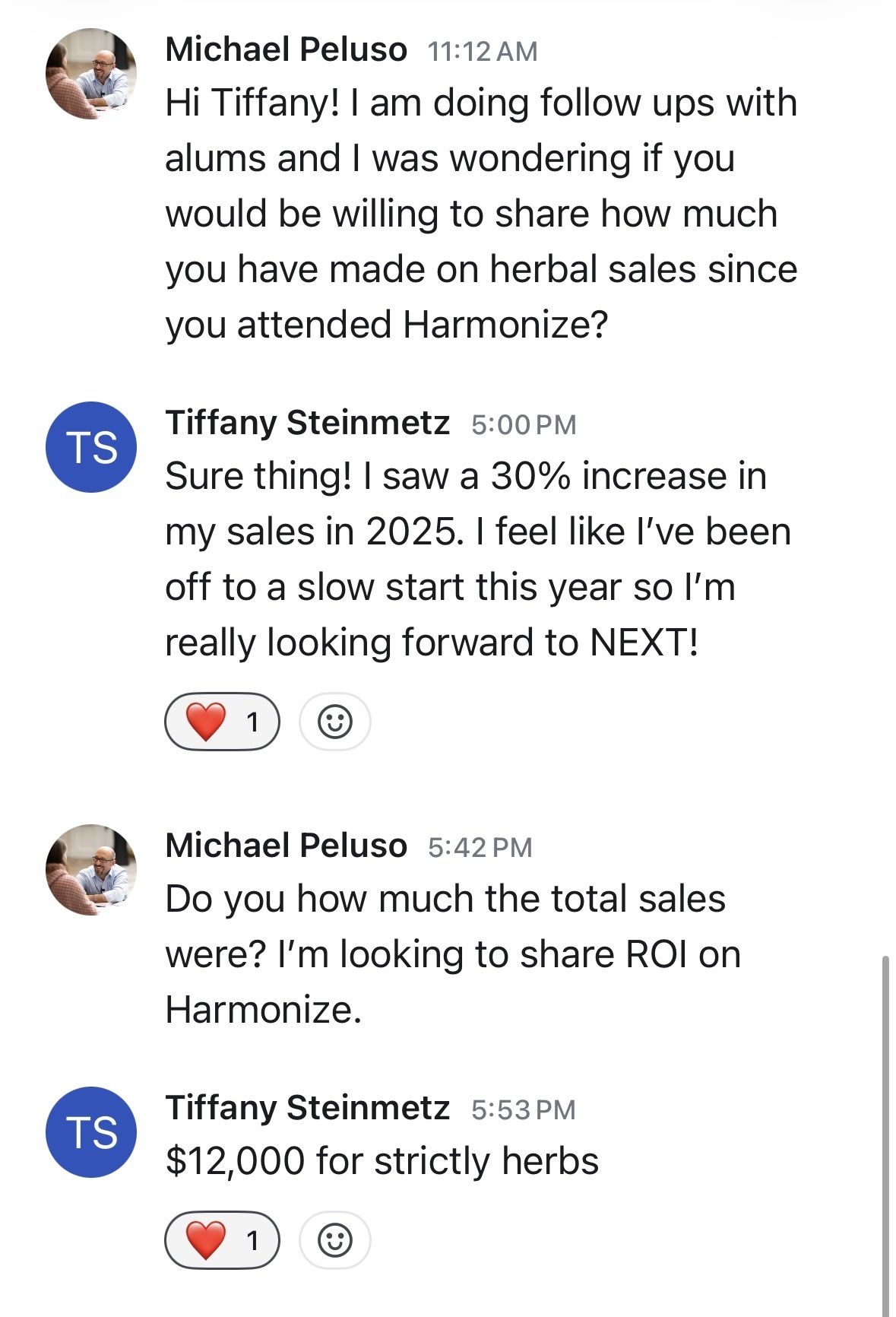Message from Tiffany: I saw a 30% increase in my sales in 2025. $12,000 for strictly herbs.