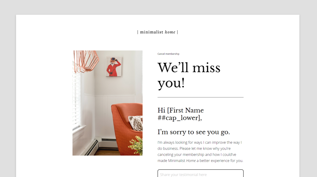 A screenshot of the Membership Cancellation Form Landing Page