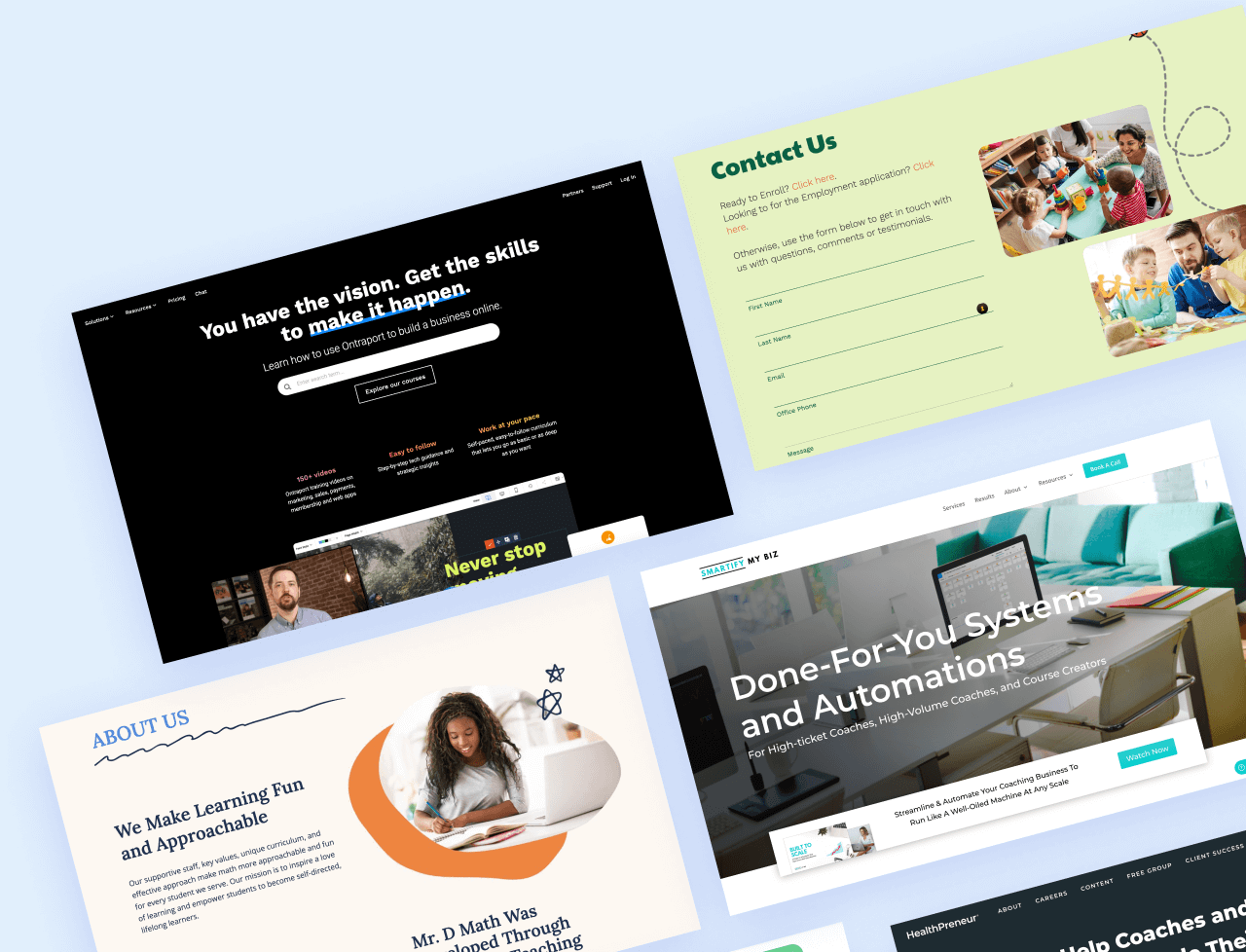 Examples of pages built with the Ontraport app