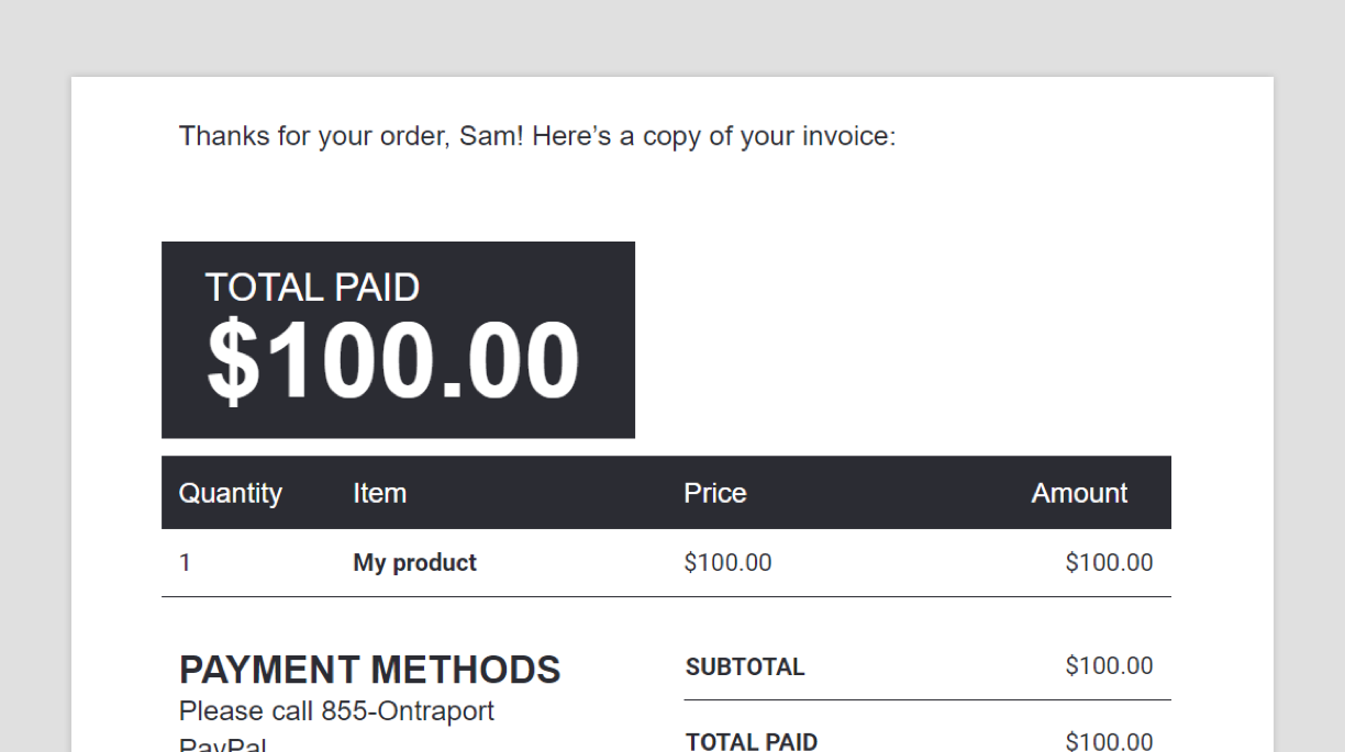 A screenshot of the Invoice Email