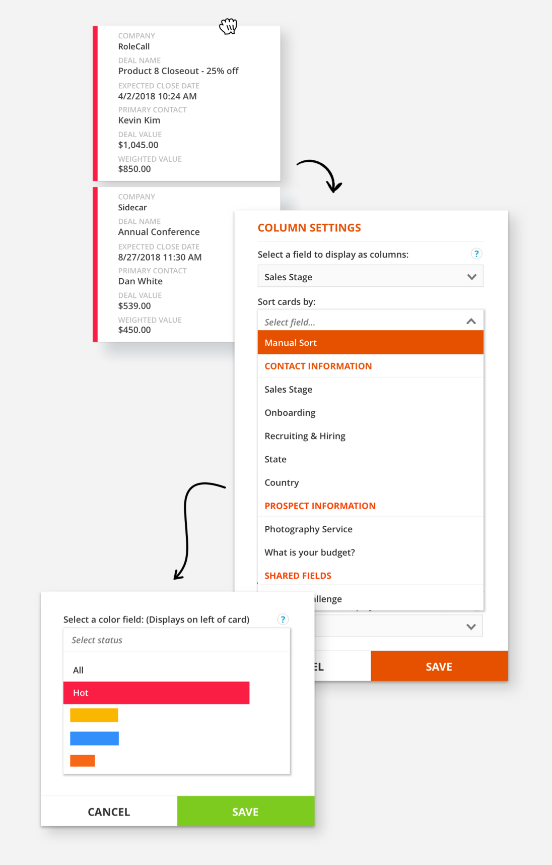 Screenshot showing the customization of collections in the Ontraport app