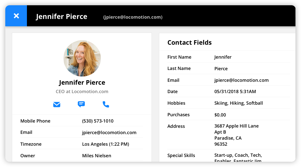 All your contact information is stored in one easily accessible place in the Ontraport app