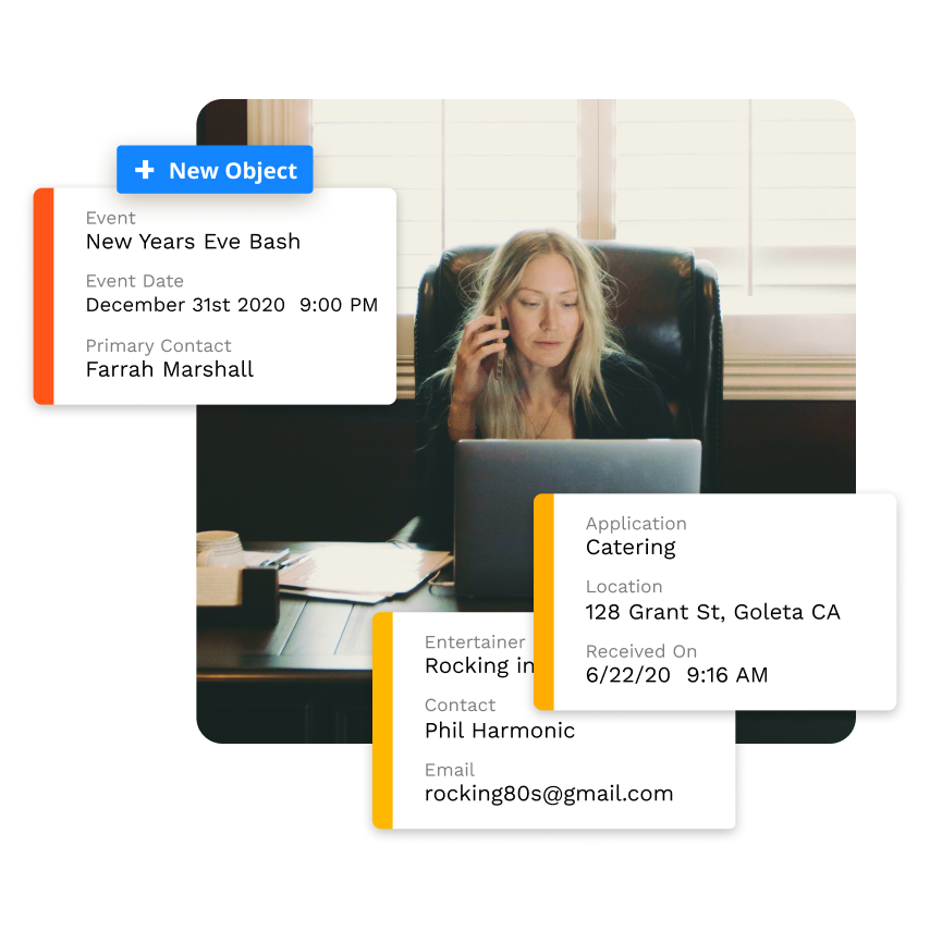 Screenshots of an order form and the Purchases collection in the Ontraport app