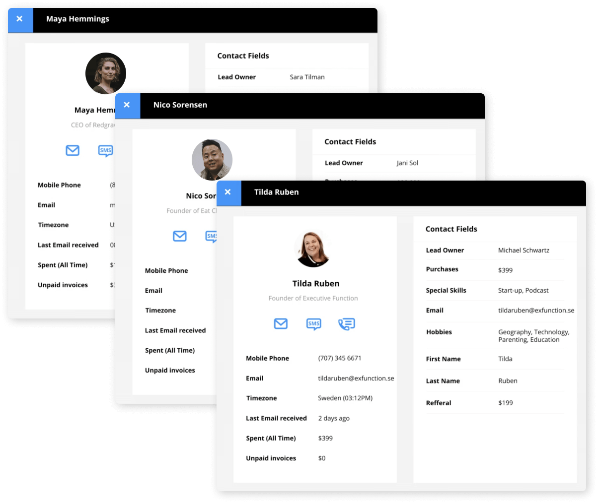 Screenshot of Card View Quick View records in the Ontraport app