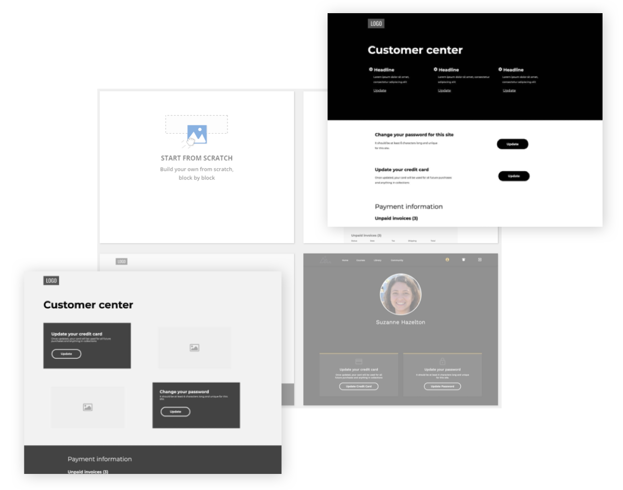 Screenshots of the customer center and contact info in the Ontraport app