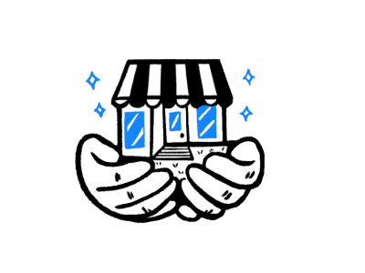 Icon of a storefront in a pair of hands