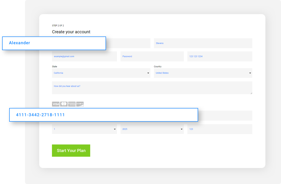 Example of an order form created with the Ontraport app.
