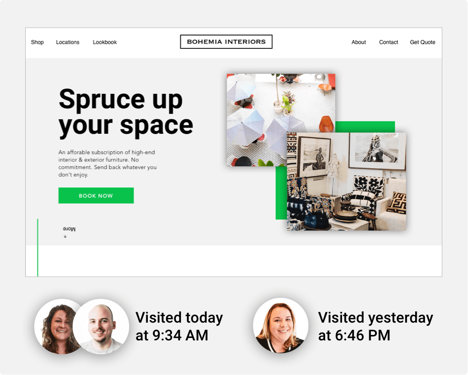 Screenshot of a membership site and tracked page visits