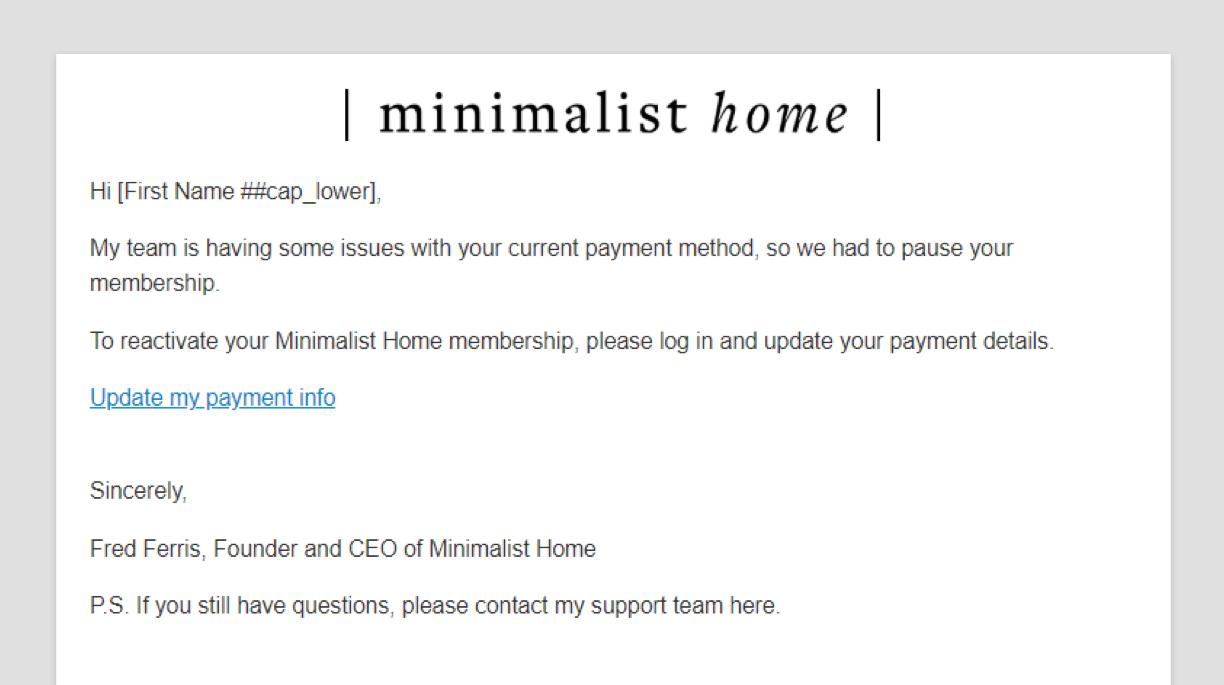A screenshot of the Failed Subscription Payment #3 Email