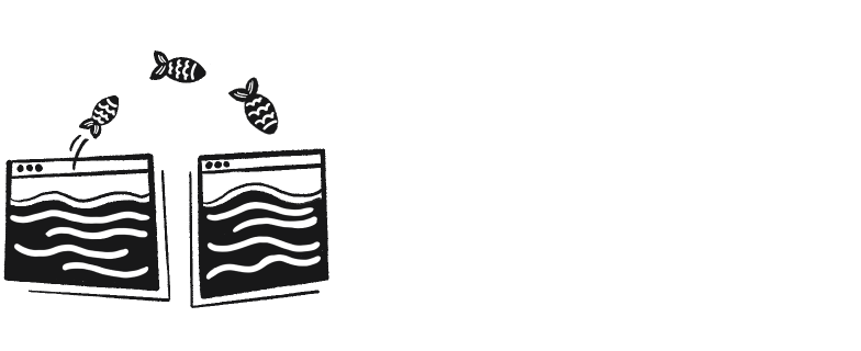 Icon of two browser windows and fish jumping between them