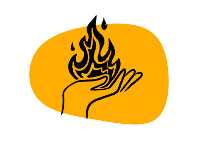 Icon of a hand with flame above the palm