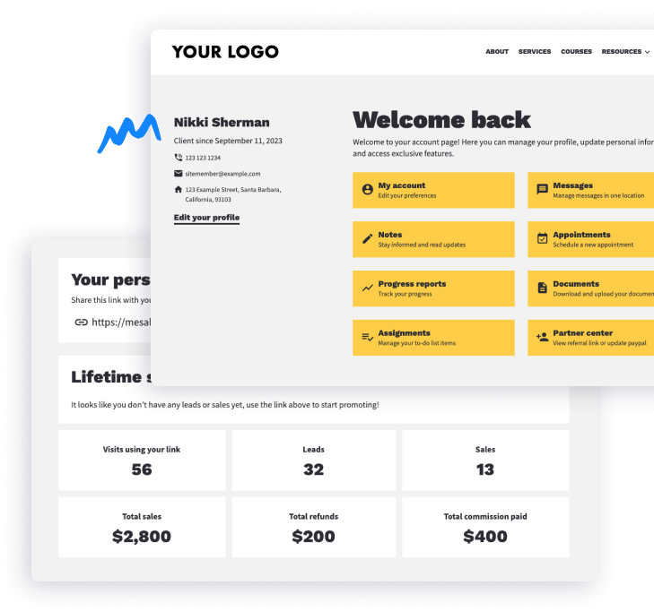 Examples of screens seen inside the Demo Portal
