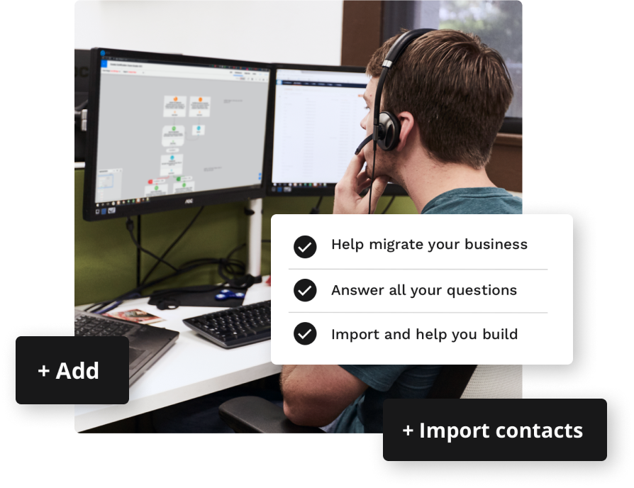 A support team member looking over an automation on a monitor