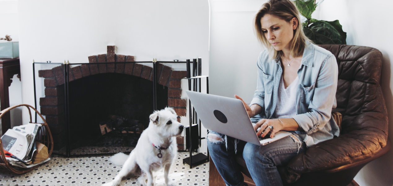 an entrepreneur working by a fireplace