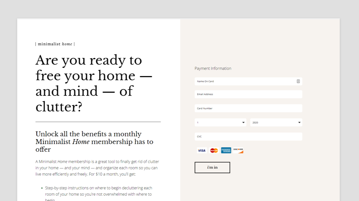 A screenshot of the Subscription Order Landing Page
