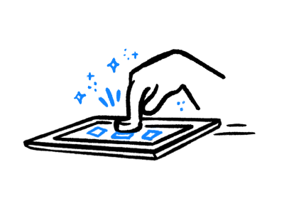 Icon of a hand pressing a button on a tablet