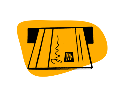 Icon of a check being deposited at an ATM