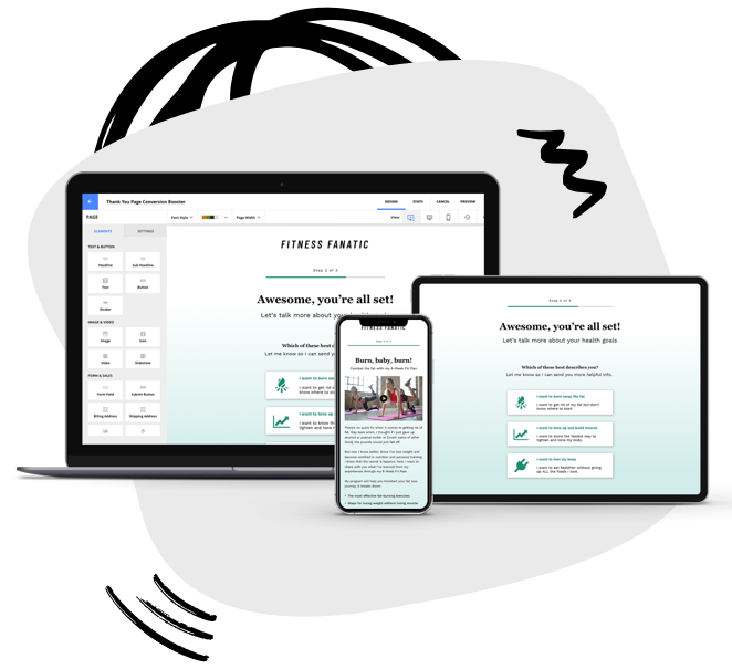 A laptop screen, mobile screen and tablet screen all showing the same Thank You page.