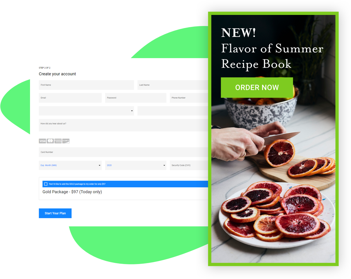 A screenshot of an order form created with the Ontraport app.