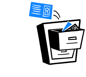 Icon of a file cabinet and files